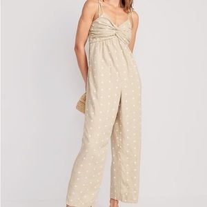Old Navy Dots Tie-Shoulder Cropped Twist-Front Smocked Jumpsuit